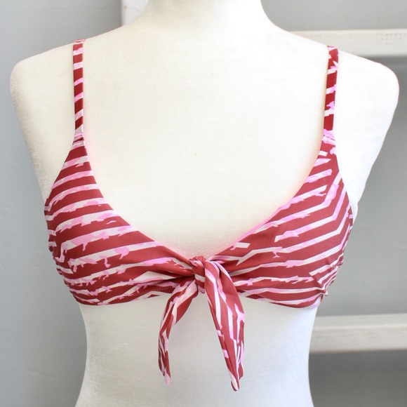aerie Other - Aerie Tie Front Scoop Bikini Swim Top Best Buds Pink White Striped Size Small